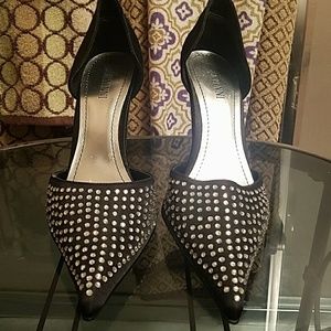 BERTINNI BLACK SATIN JEWELED RHINESTONE PUMPS